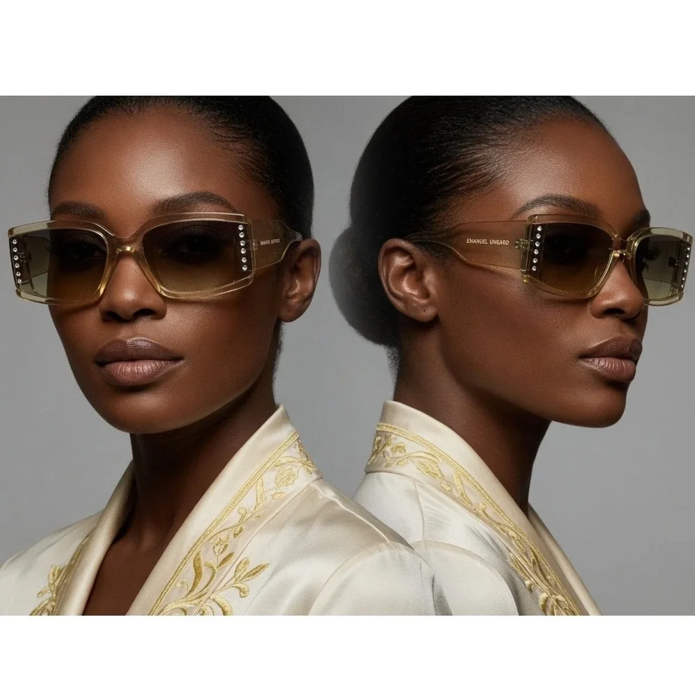 Champagne RectangularDiamond Gradient Women Sunglasses‎ Bling Driving Shades New